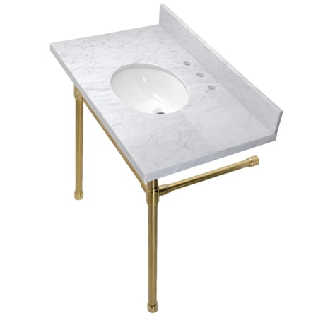 Fauceture KVPB36M87ST Dreyfuss 36" Console Sink Set, Marble White/Brushed Brass KVPB36M87ST